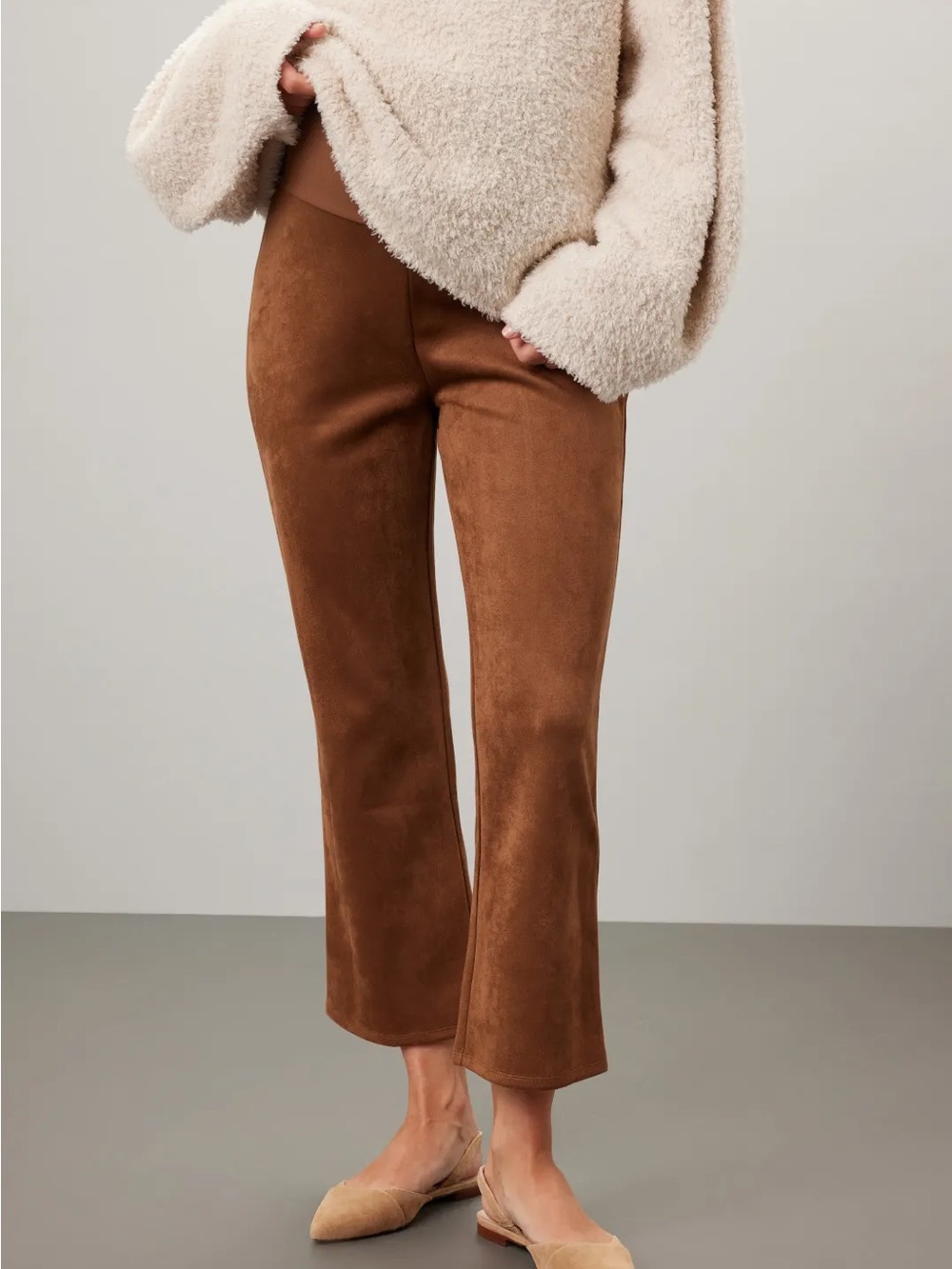 Hatch Brown Vegan Suede Cropped Flare Pants